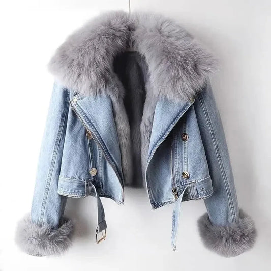Faux Fur Collar Denim Jacket with Plush Lining - Best Sellers - Jacket - 7