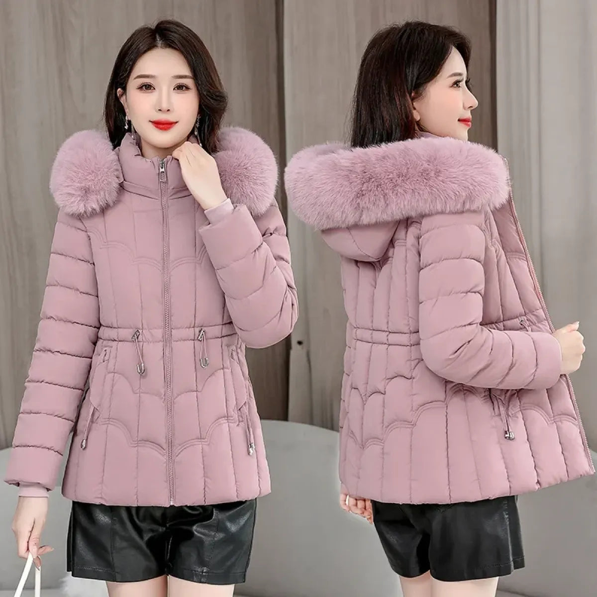 Pink Faux Fur Hooded Winter Puffer Jacket - Best Sellers - Jacket - 1