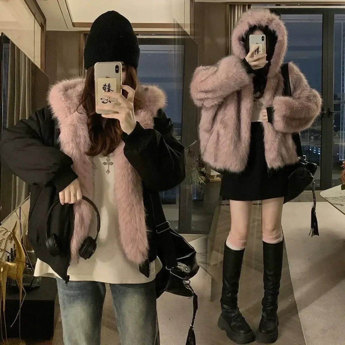 Reversible Faux Mink Fur Hooded Winter Jacket - Best Sellers - Jacket - 1