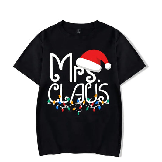 Mrs. Claus Christmas T-Shirt - Festive Holiday Lights Graphic Tee - Early Spring Collection - Short - Crew - T-Shirts