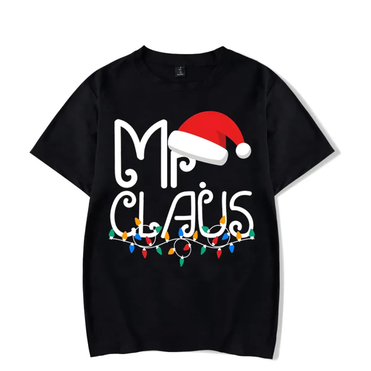 Mr. Claus Christmas T-Shirt - Festive Holiday Lights Graphic Tee - Early Spring Collection - Short - Crew - Men’s