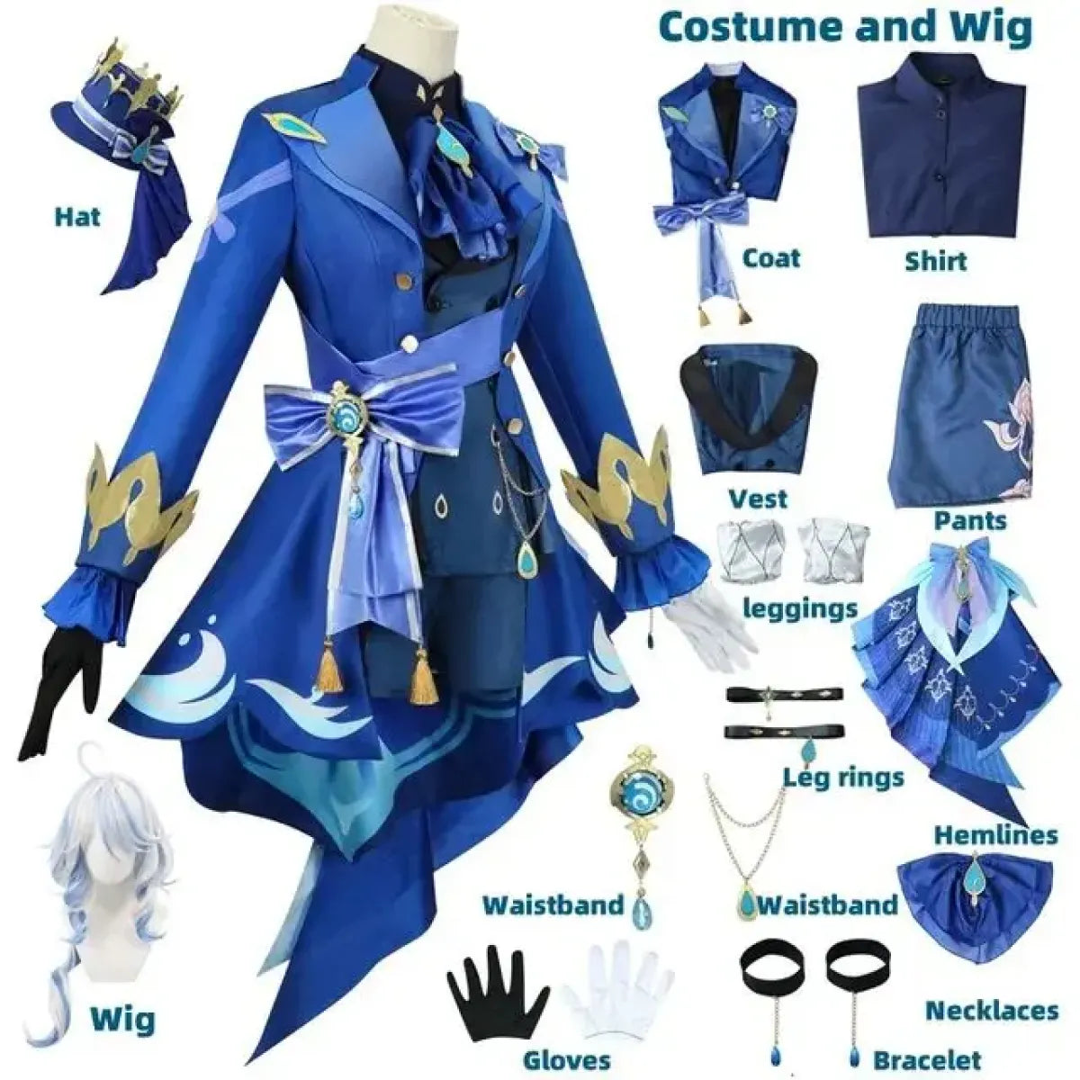 Furina Focalors Genshin Impact Cosplay Set with Wig & Hat - Accessories - Cosplay - 1