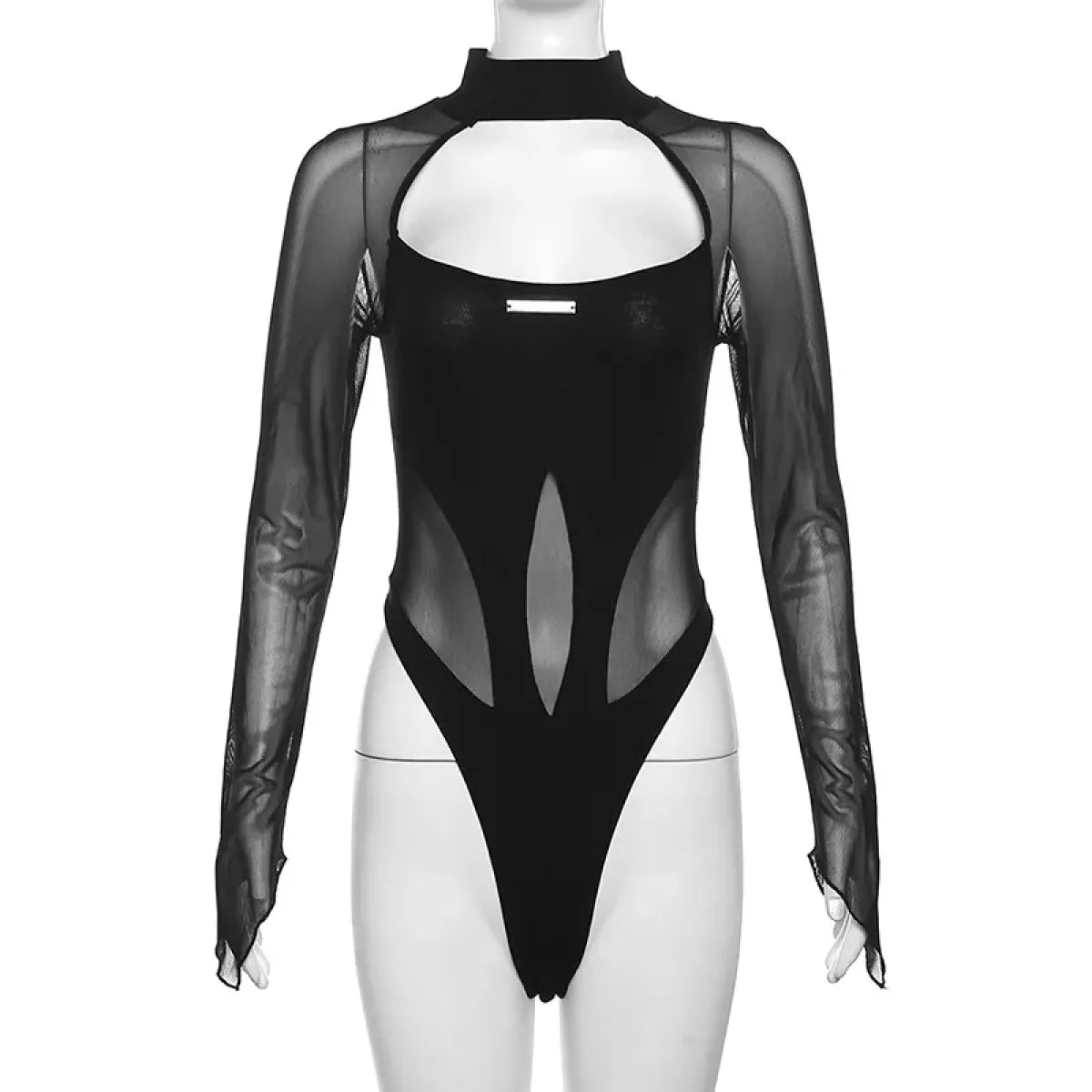 Goth Dark Sheer Mesh Long Sleeve Bodysuit - Best Sellers - 7