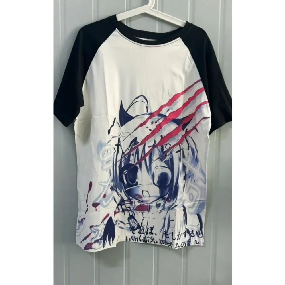 Black & White Gothic Anime T-Shirt – Harajuku Y2K Graphic Top - Anime - Short - Round - T-Shirts - 1