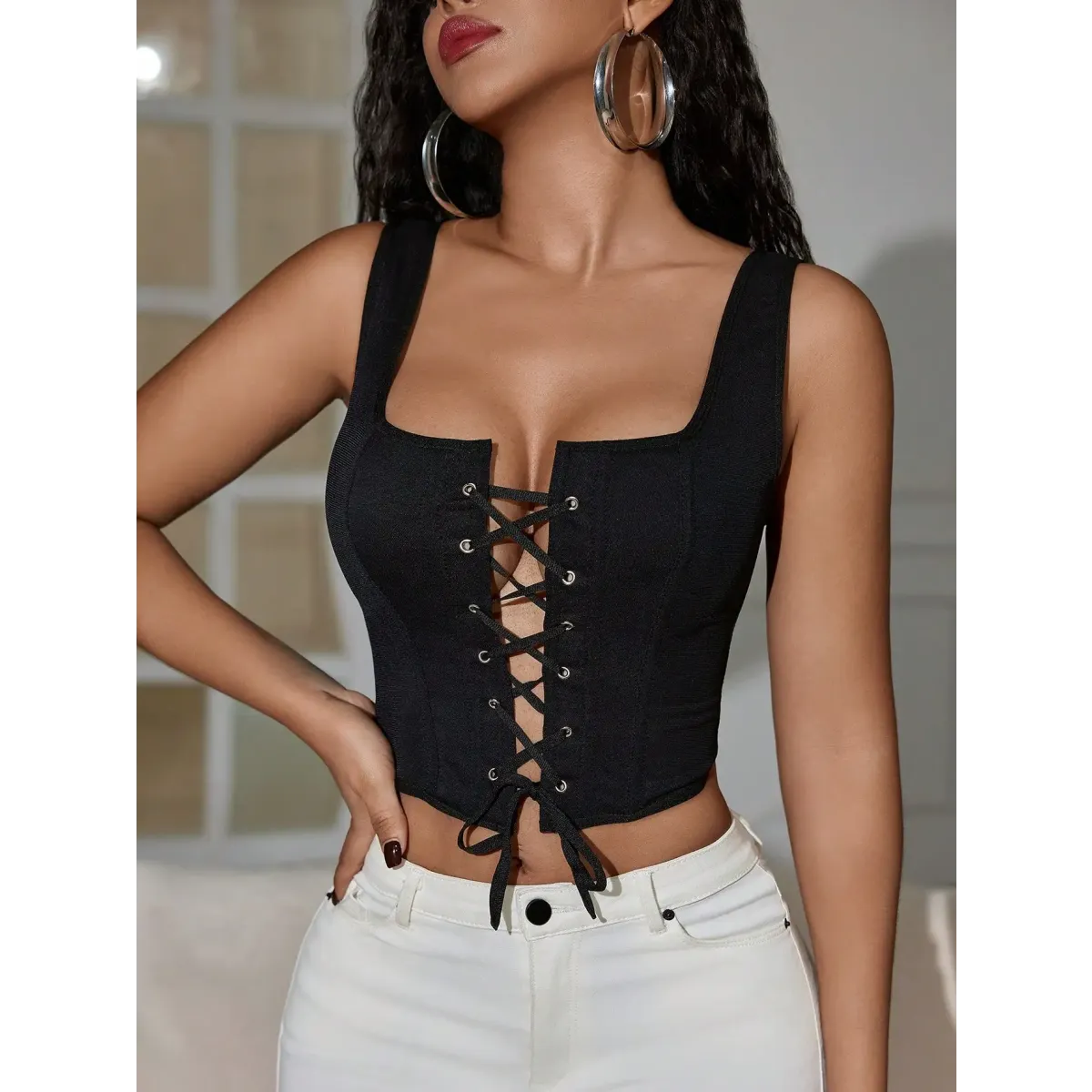 Lace-Up Gothic Black Corset Top - Best Sellers - Cardigans - 1