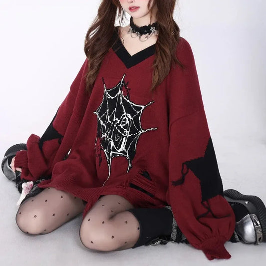 Gothic Harajuku Spiderweb Sweater - Best Sellers - Sweaters - 1