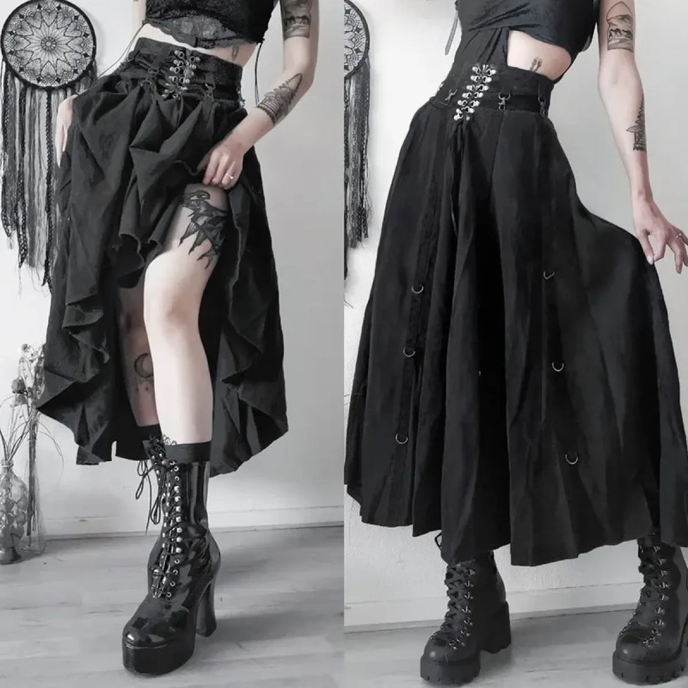 Gothic High Waist Ruffle Skirt – Punk Grunge Corset A-Line Skirt - Best Sellers - Skirts - 1