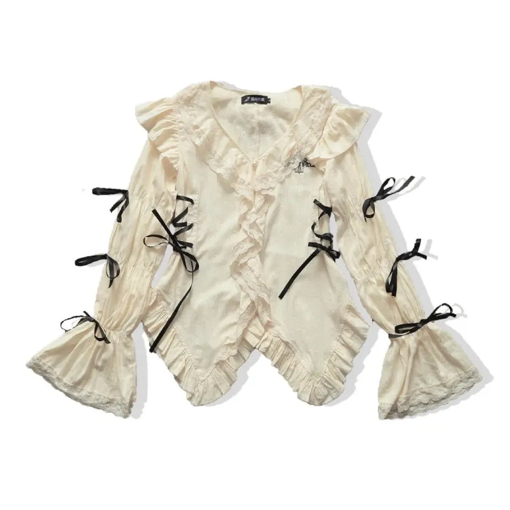 Gothic Lace Blouse – Irregular Harajuku Lolita Top - Best Sellers - Long - Round - Blouses - 1