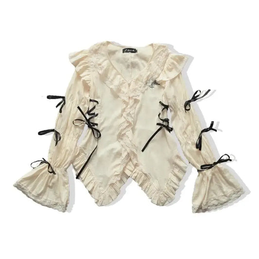 Gothic Lace Blouse – Irregular Harajuku Lolita Top - Best Sellers - Long - Round - Blouses - 6
