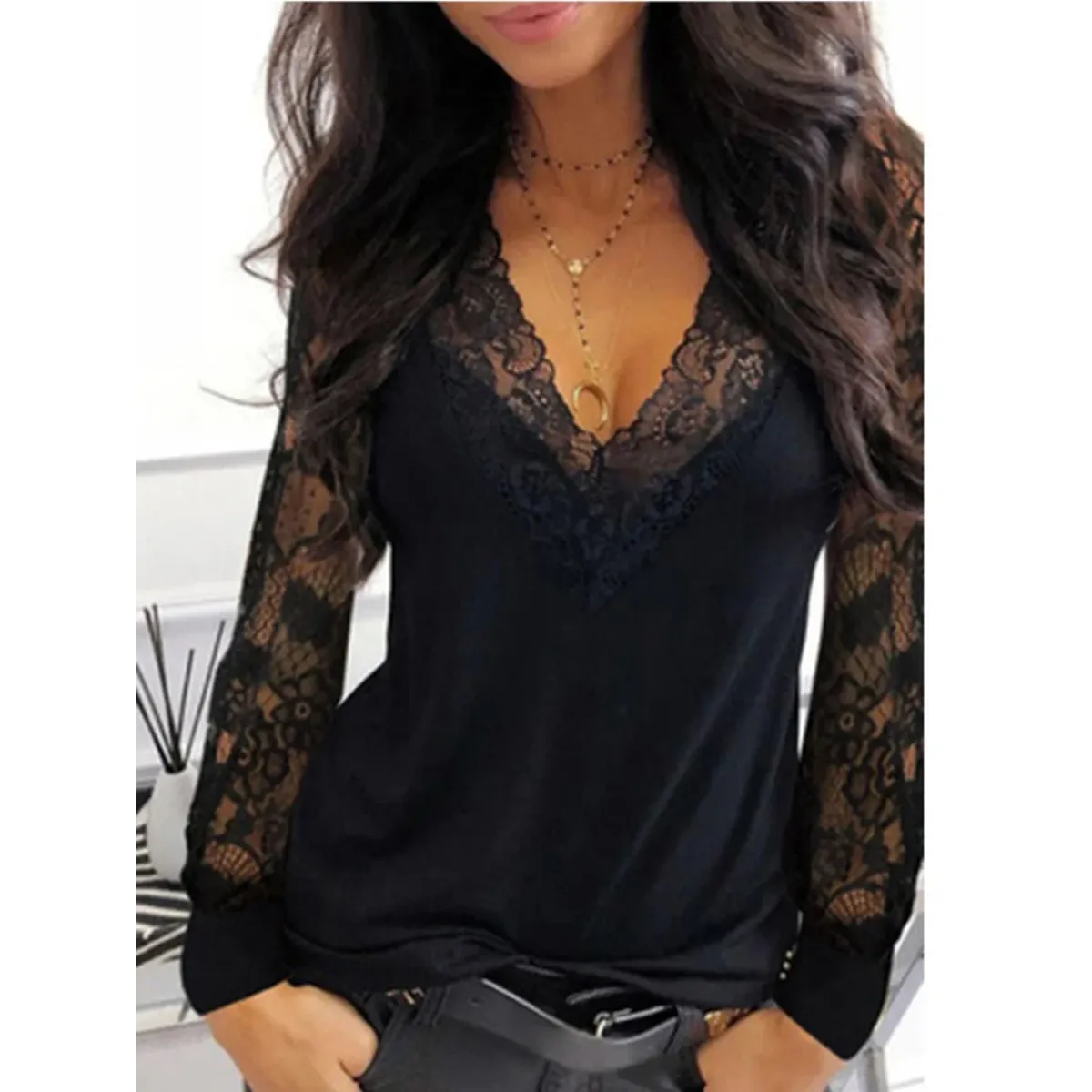 Gothic Lace V-Neck Blouse - Best Sellers - Blouses - 1