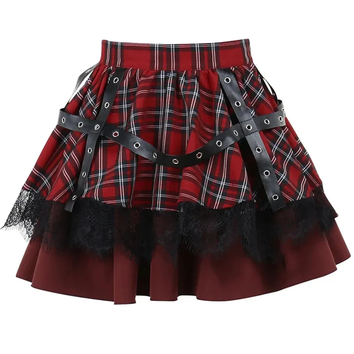 Gothic Plaid Punk Skirt – Harajuku Lace Layered Mini Skirt Cosplay - Best Sellers - Skirts - 2