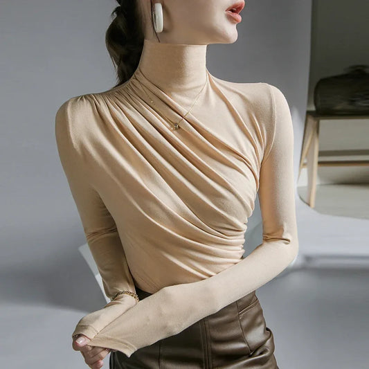 Gothic Pleated Turtleneck Top - Best Sellers - Tops - 30