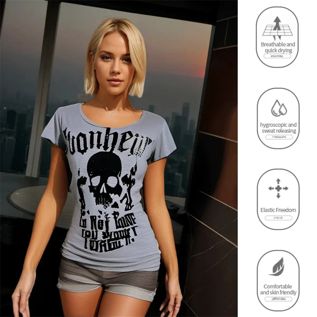 Gothic Punk Skull Print Tee – Y2K Vintage Slim Fit Top - Best Sellers - Short - Round - T-Shirts - 1