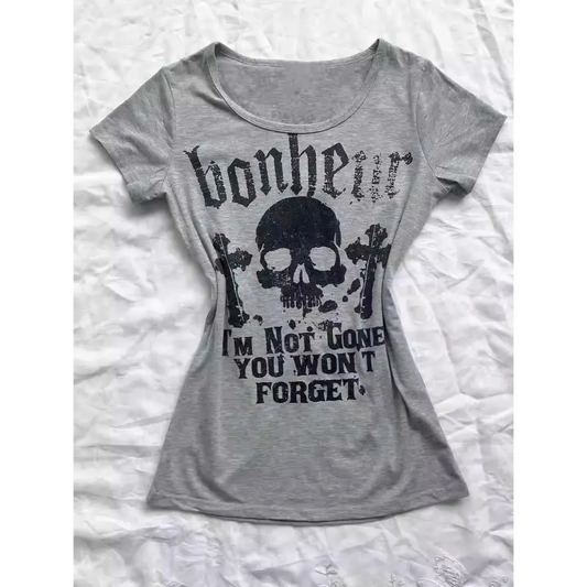 Gothic Punk Skull Print Tee – Y2K Vintage Slim Fit Top - Best Sellers - Short - Round - T-Shirts - 8