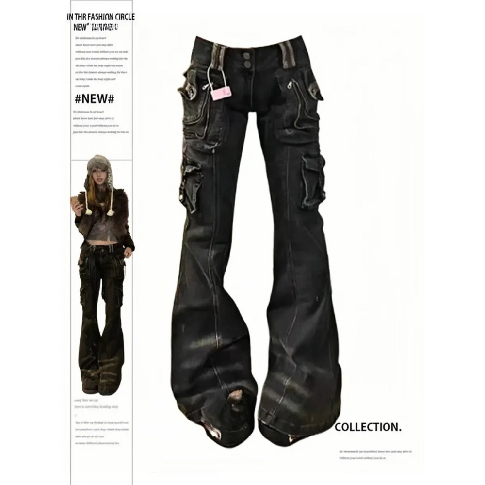 Grunge Harajuku Y2K Cargo Jeans – Cyberpunk Gyaru Pants - Best Sellers - Women’s Jeans - 1
