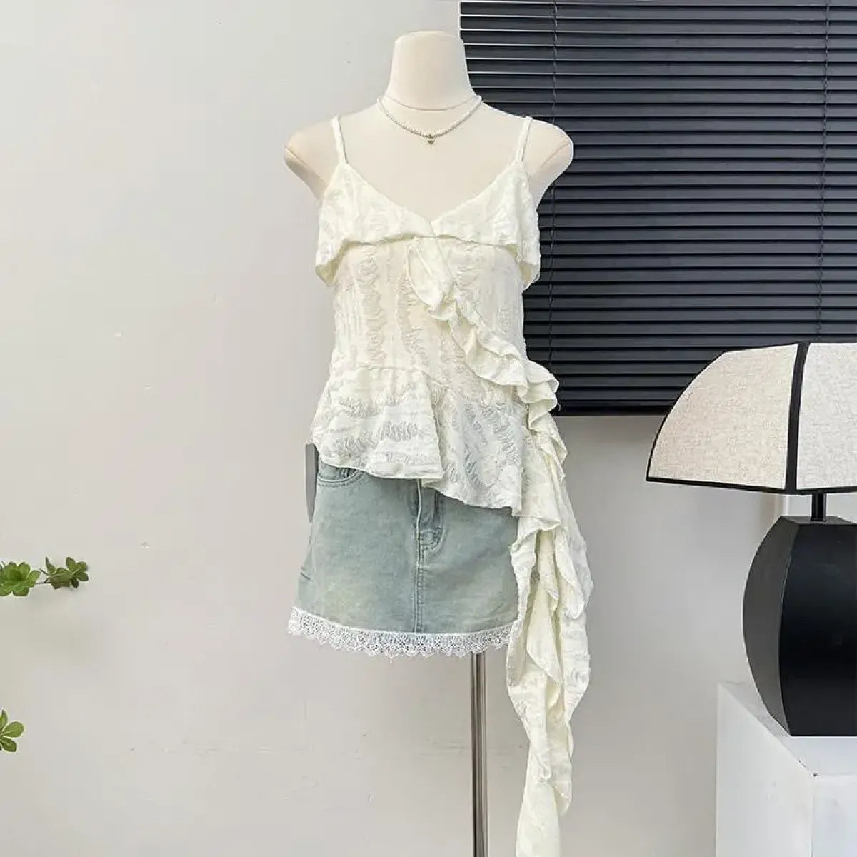 Asymmetrical Ruffle Tank Top – Grunge Y2K Punk Streetwear - Best Sellers - Sleeveless - V-neck - Tank Tops - 7