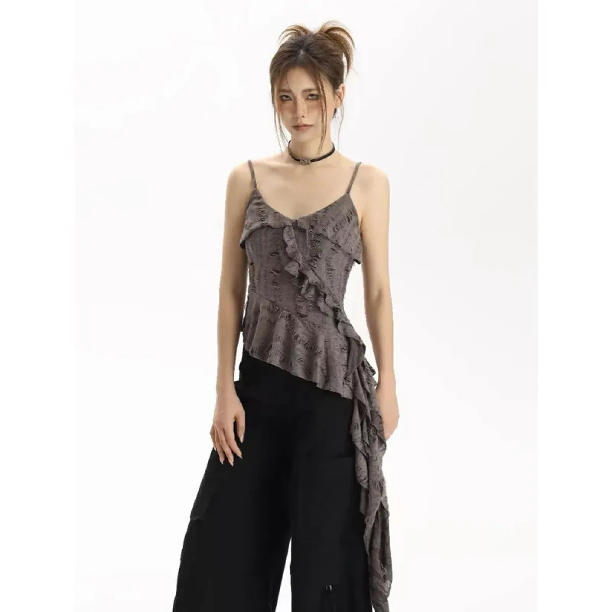 Asymmetrical Ruffle Tank Top – Grunge Y2K Punk Streetwear - Best Sellers - Sleeveless - V-neck - Tank Tops - 1