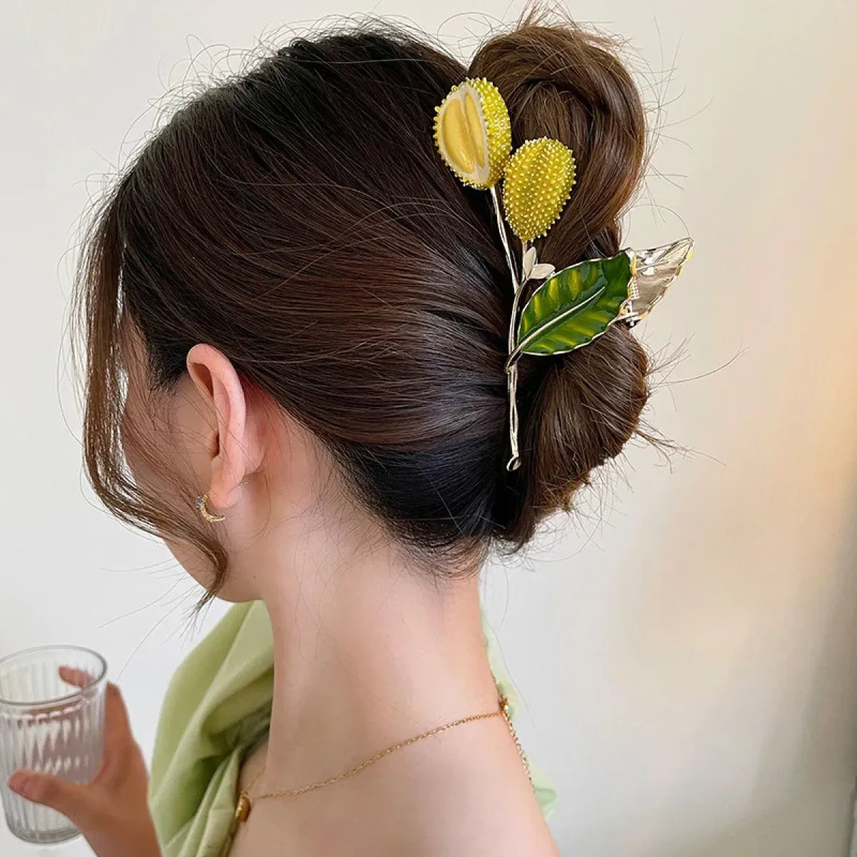 Green Metal Durian Hair Clip - Accessories - Hair Accessories - 1