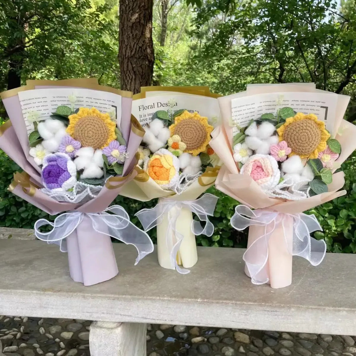 Handmade Crochet Flower Bouquet – Gift for Weddings & Graduations - Valentines Day Collection - Plushie - 1