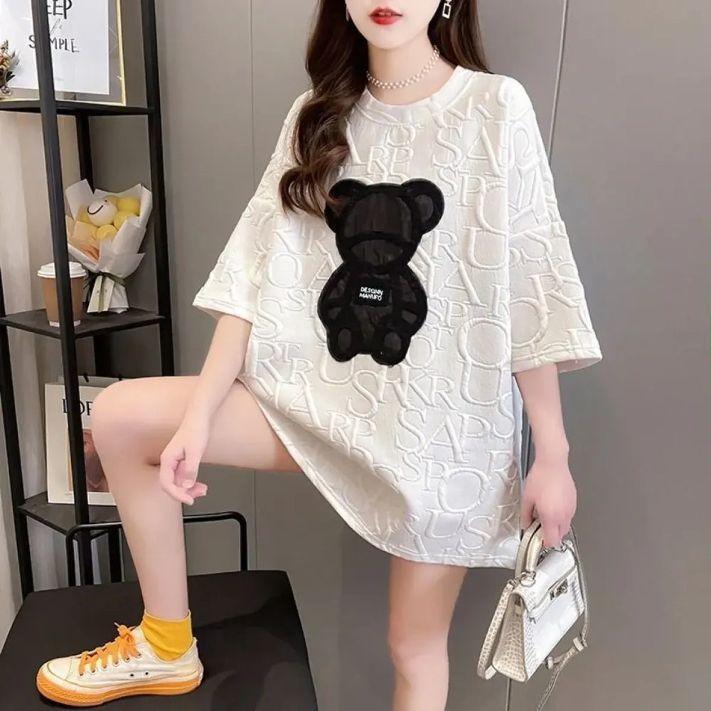 Harajuku Bear Jacquard T-shirt - Plus Size Loose Summer Tee - Best Sellers - 1