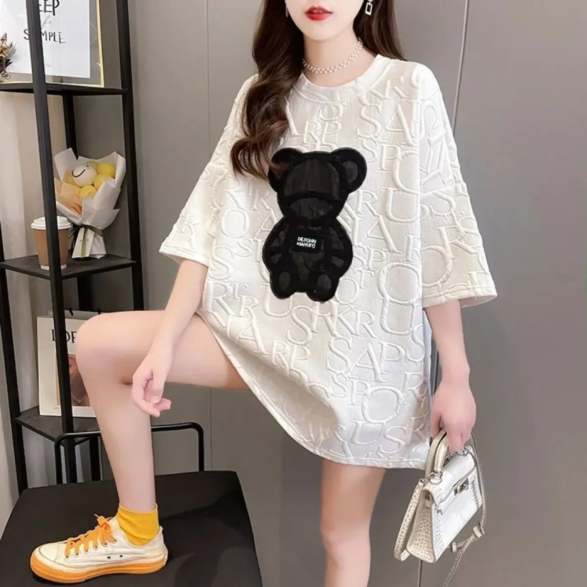 Harajuku Bear Jacquard T-shirt - Plus Size Loose Summer Tee - Best Sellers - 1