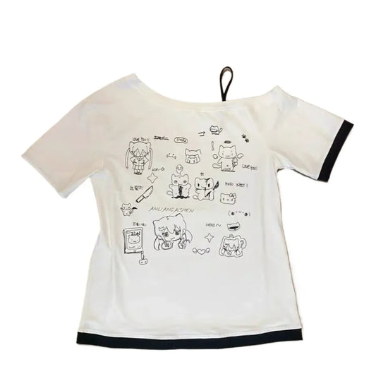 Harajuku Kawaii Cartoon Print Loose Tee – Gothic Sweet Style - Best Sellers - Short - Crew - T-Shirts - 12