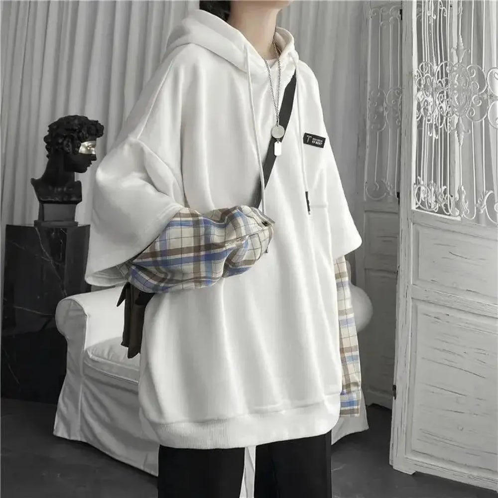 Harajuku Oversized Unisex Hoodie – Plaid Patchwork Grunge Style - Best Sellers - Hooded - Unisex Hoodies - 1