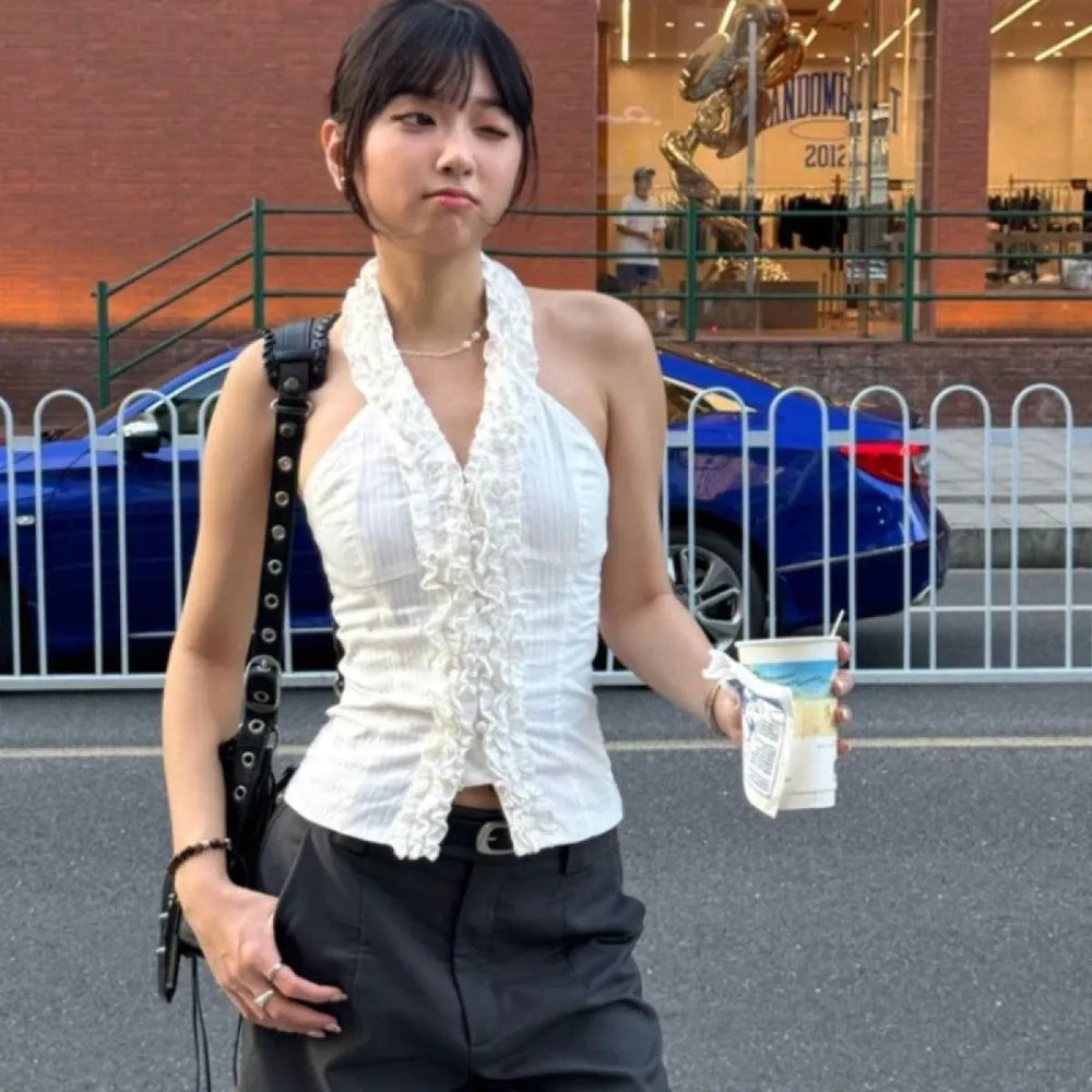 Harajuku Ruffle Halter Top - Best Sellers - Tops - 1
