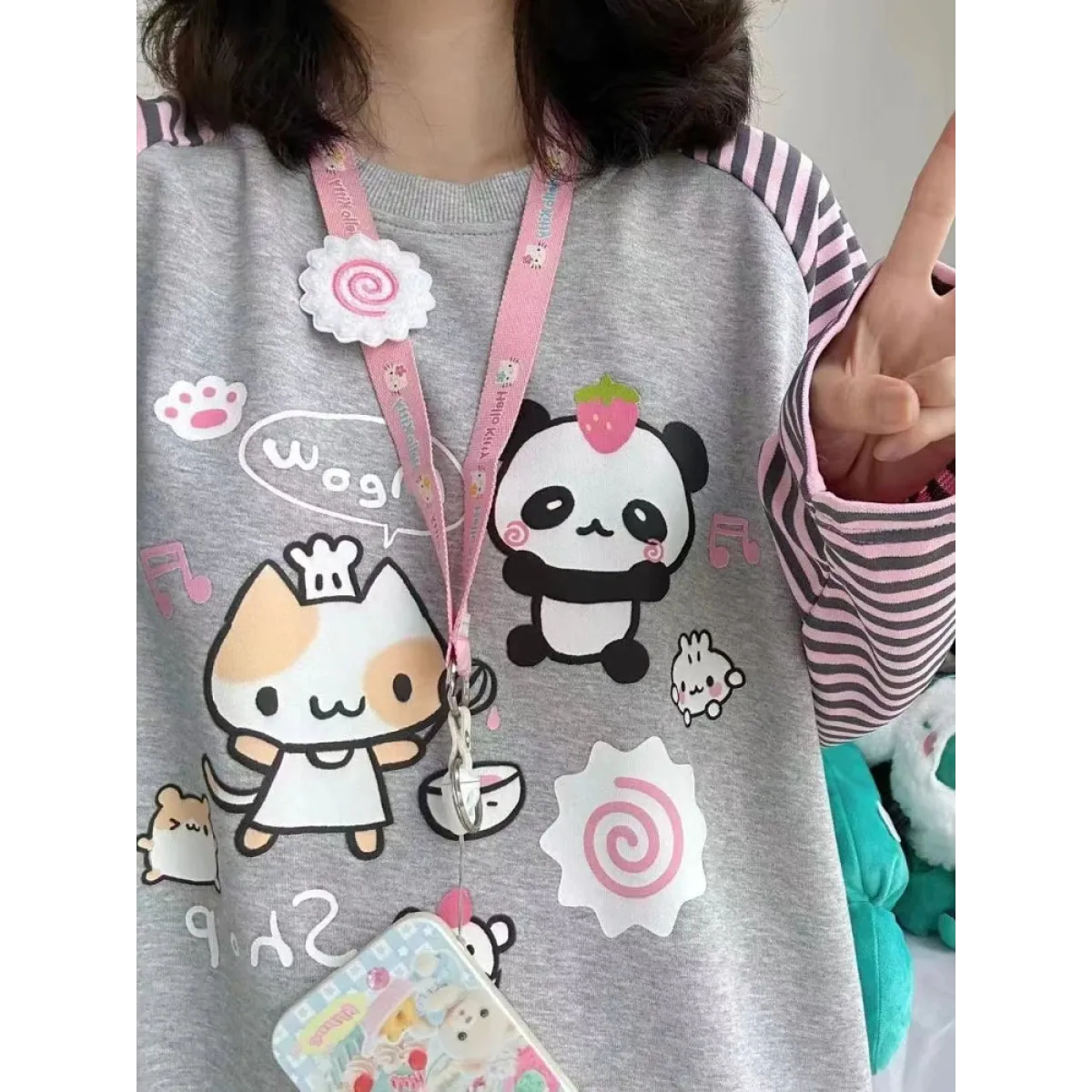Harajuku Stripe Panda T-shirt - E-girl Kawaii Graphic Tee - Best Sellers - 1