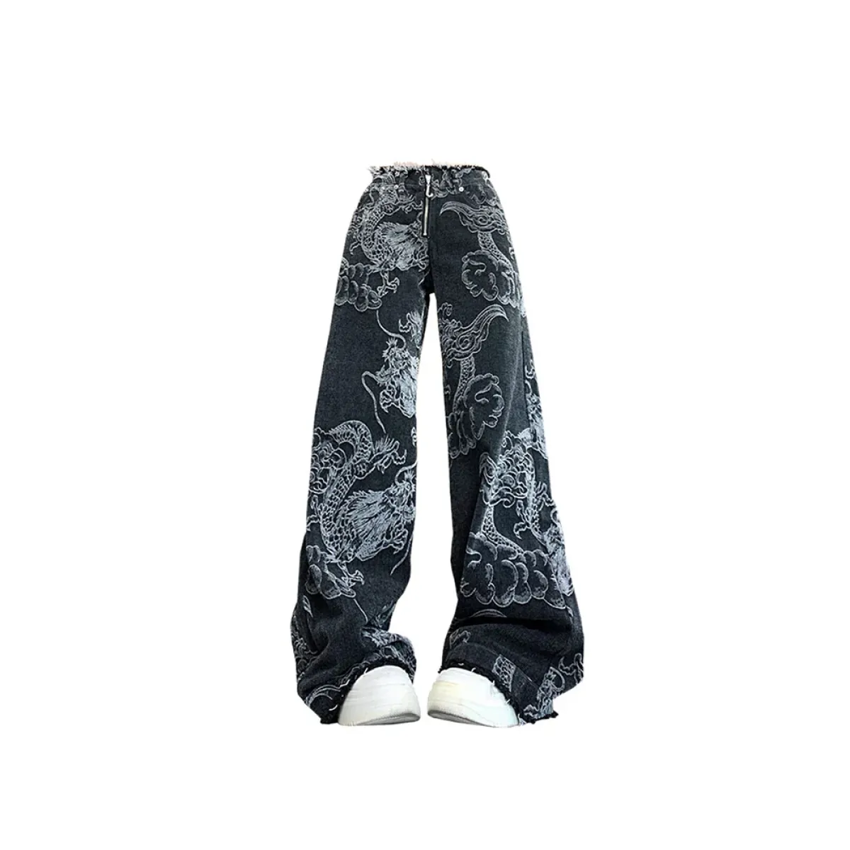 Gothic Dragon Print Baggy Jeans – Harajuku Y2K Aesthetic Denim - Best Sellers - Women’s Jeans - 1