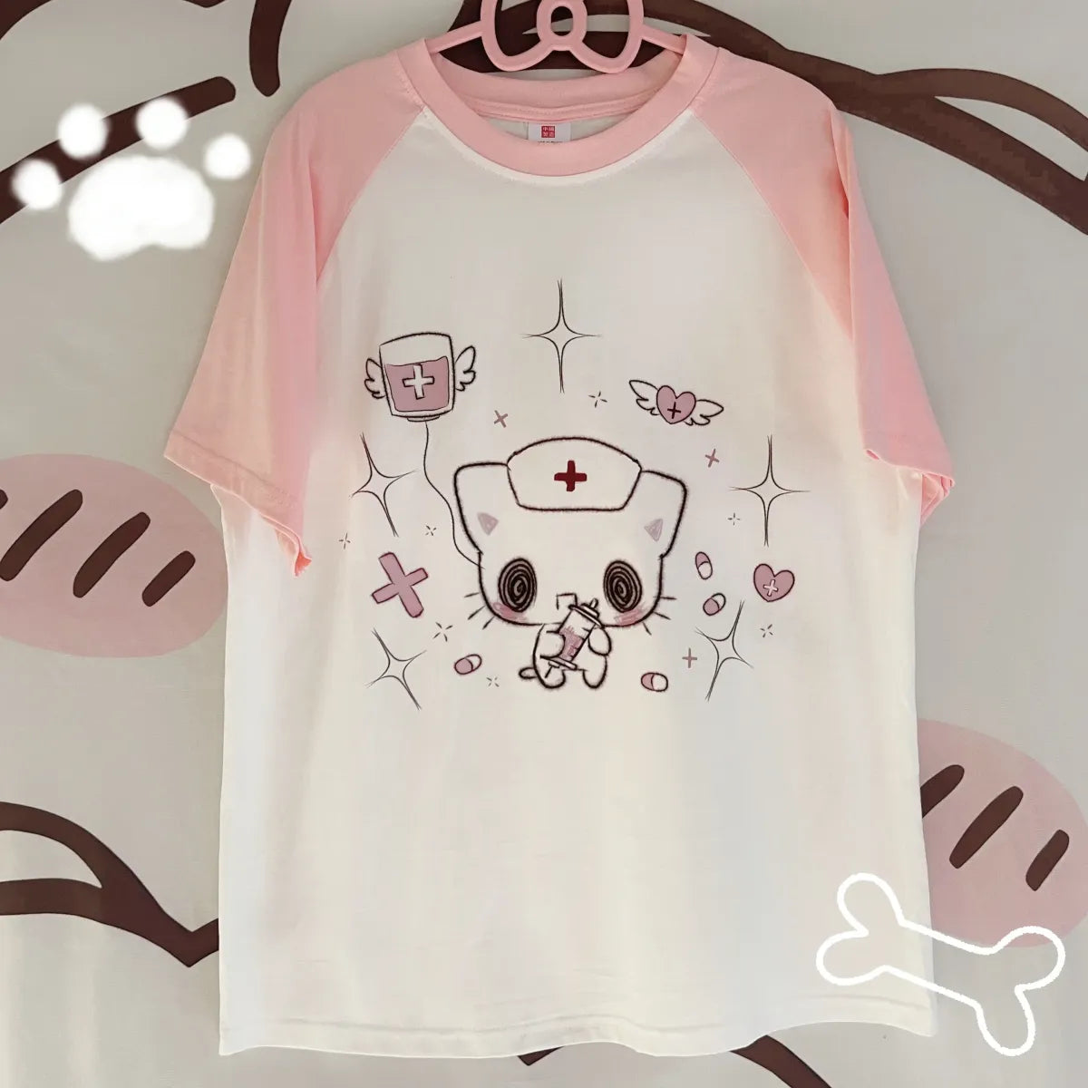 Kawaii Nurse Bear Oversized Tee – Harajuku Y2K Pastel Shirt - Best Sellers - 3/4 - Round - T-Shirts - 7