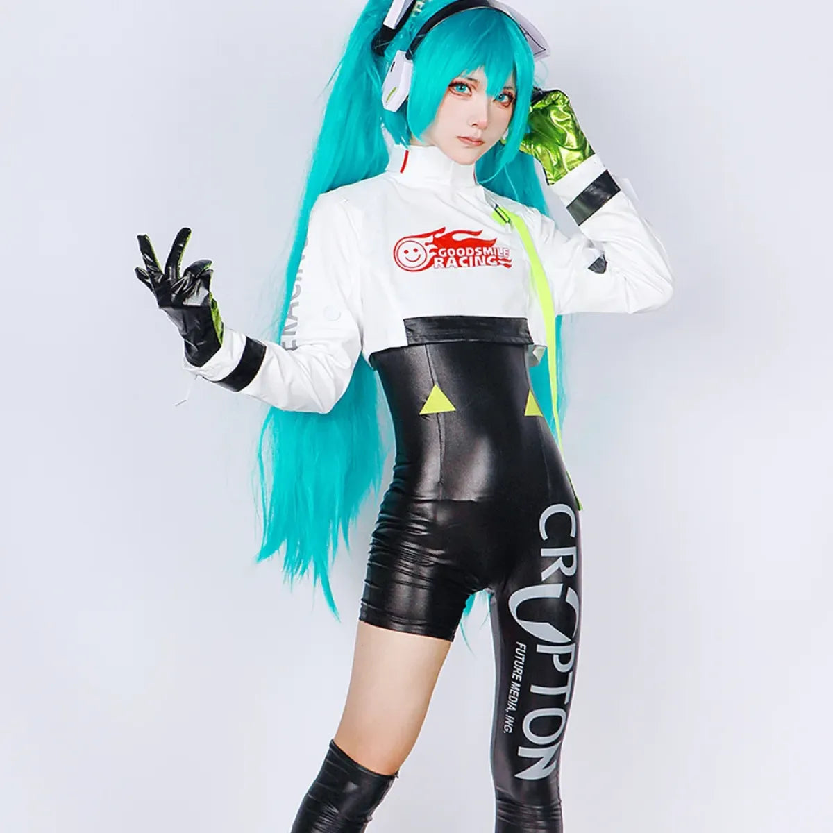 Hatsune Miku Racing 2022 Cosplay Costume – Full Bodysuit with Wig and Gloves - Accessories - Cosplay - 1