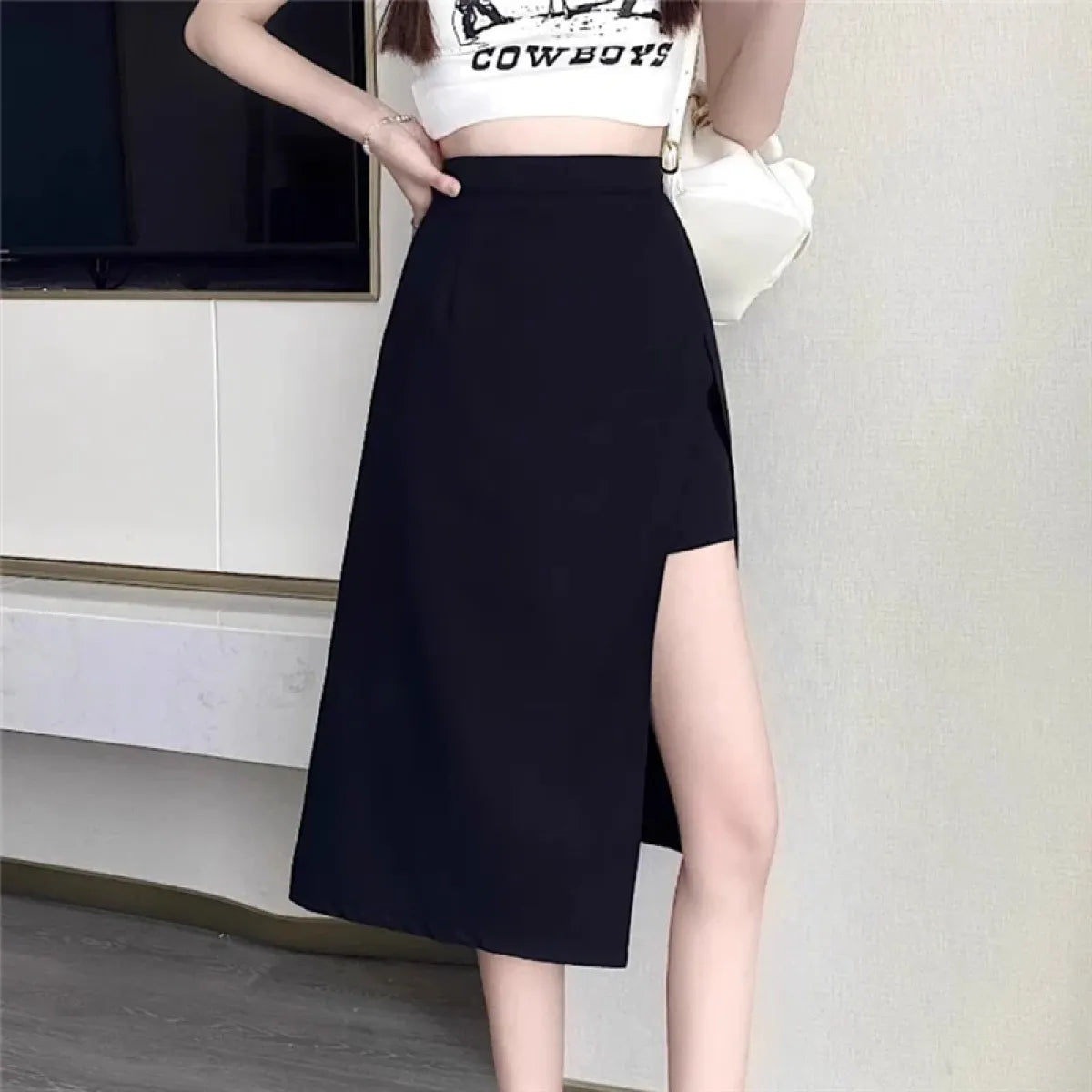 High Waist Harajuku Split Skirt – A-Line Irregular Mid-Length Skirt - Best Sellers - Skirts - 1