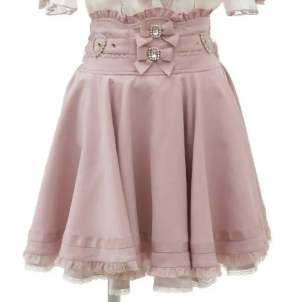 High Waist Lolita Skirt – Lace Trim & Bow Detail - Best Sellers - Short - Skirts - 1
