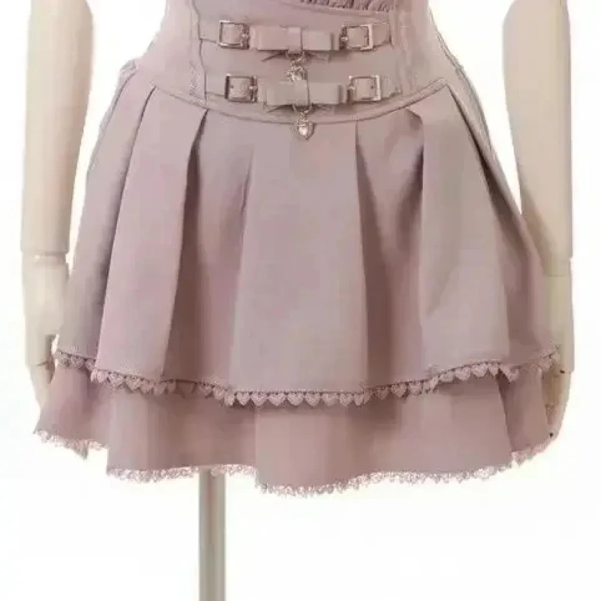 High Waist Bow Pleated Mini Skirt - Pink Lace A-line - Best Sellers - Mini Skirt - 8