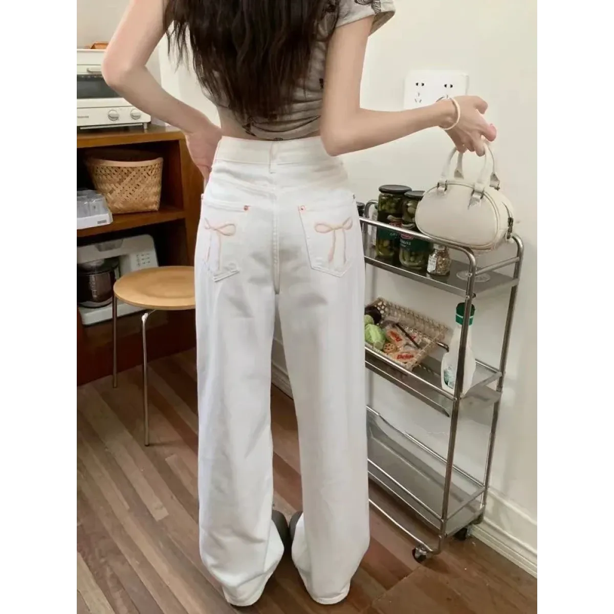 Wide Leg Jeans – High Waist Y2K Bow Embroidery - Best Sellers - Women’s Jeans - 6