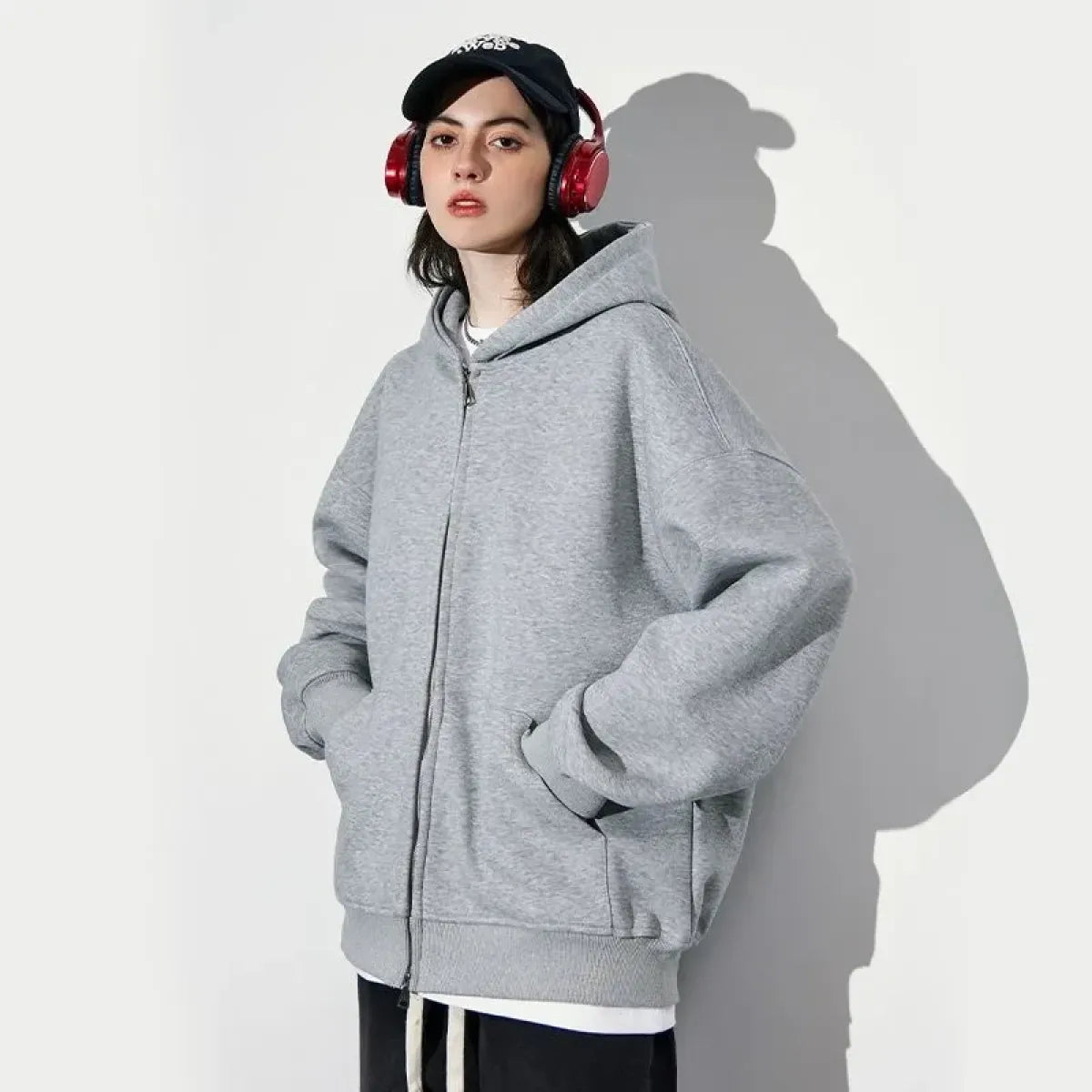 Gray Double-Zip Hooded Jacket with Pockets - Best Sellers - Jacket - 6