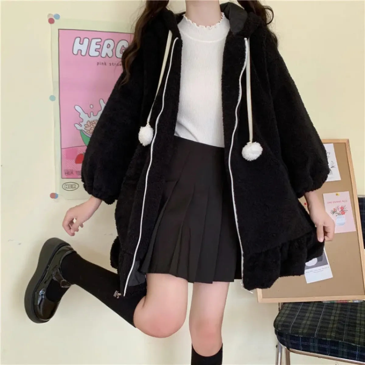 Velvet Bunny Ear Fleece Hoodie Dress - All Dresses - Hoodie - 5