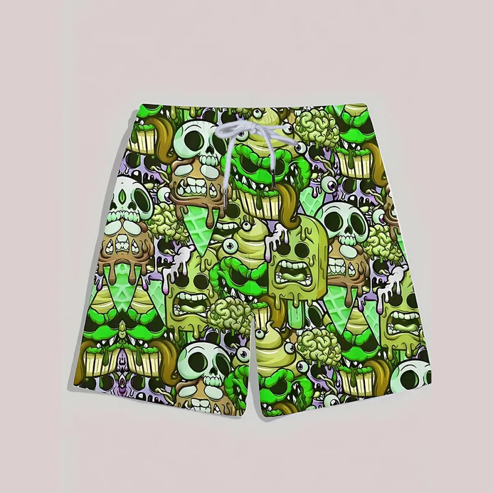 Ice Cream Skull Print Quick-Dry Swim Shorts - Best Sellers - Swimsuit / Bikini / One-Piece Swimwear - 1