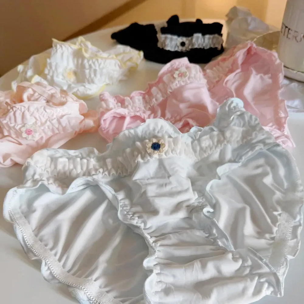 Sweet Girl Ruffle Lace Panties – Ice Silk Mid-Waist Cotton Briefs - Best Sellers - Lingerie - 1