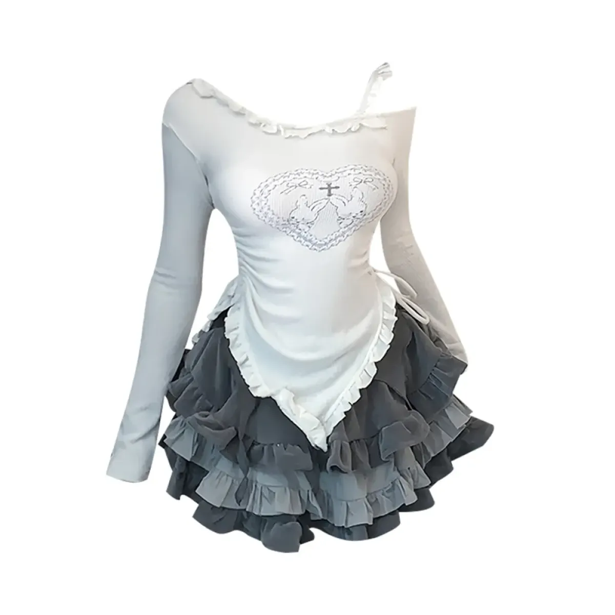 Japanese Kawaii 2-Piece Set - Long Sleeve Crop Top and A-Line Mini Skirt - Best Sellers - 1