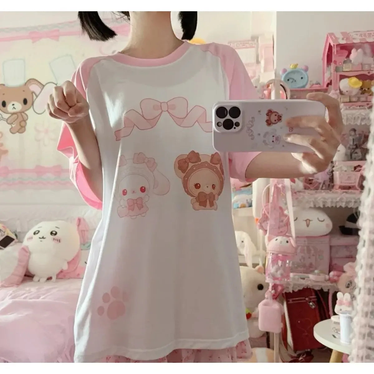 Kawaii Bunny Print T-Shirt – Harajuku Yume Cute Aesthetic - Best Sellers - Long - Round - T-Shirts - 1
