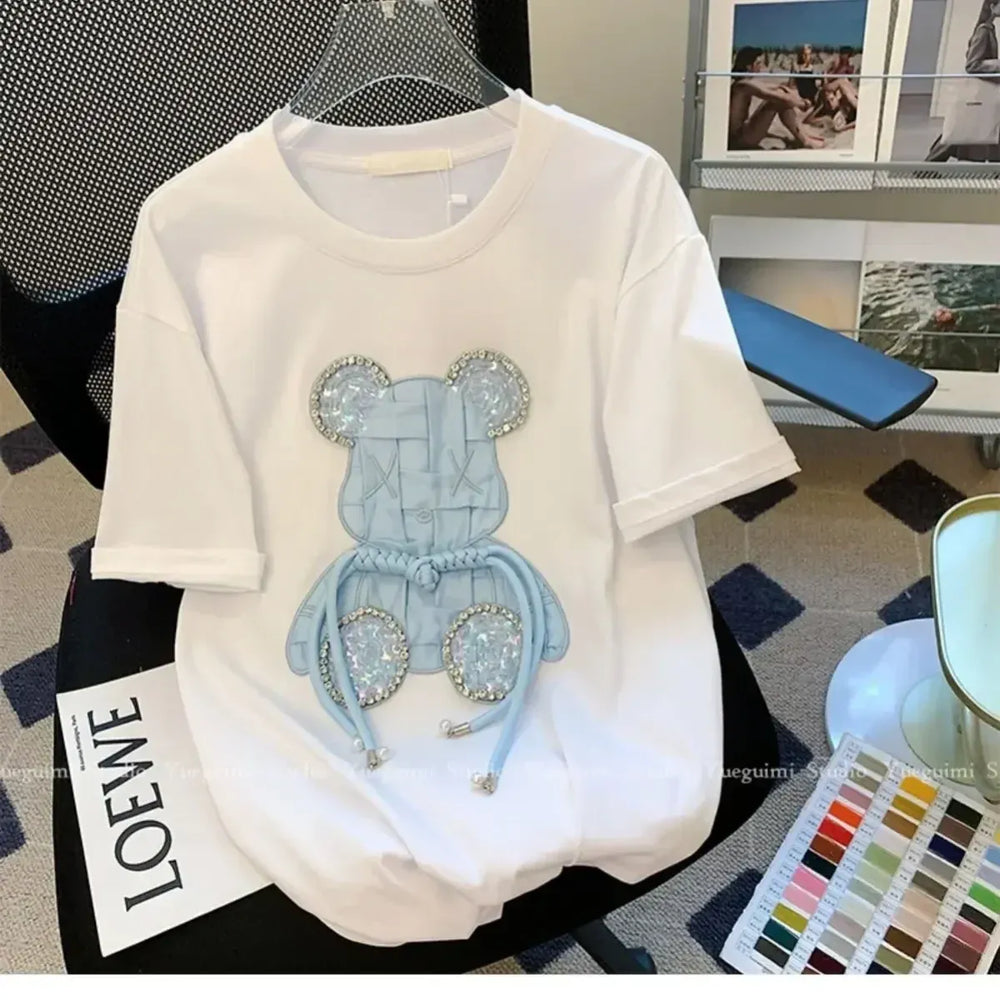 Kawaii Cartoon Diamond Bear Beaded T-Shirt - Best Sellers - 1