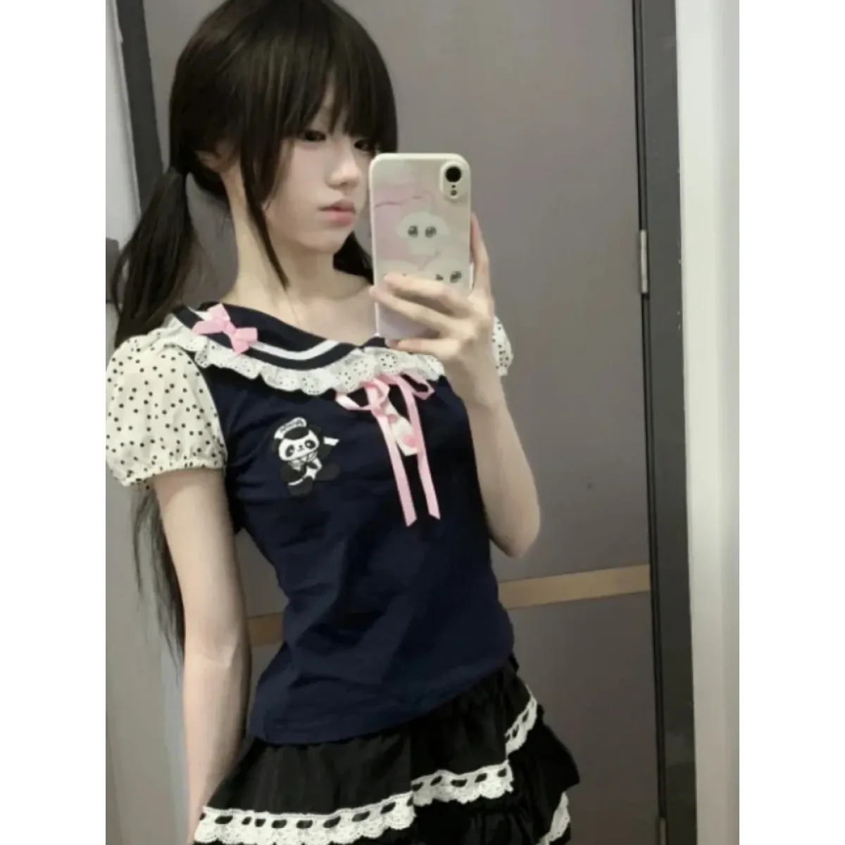Y2K Lace T-shirt - Kawaii Cartoon Embroidery Graphic Tee - Best Sellers - 1