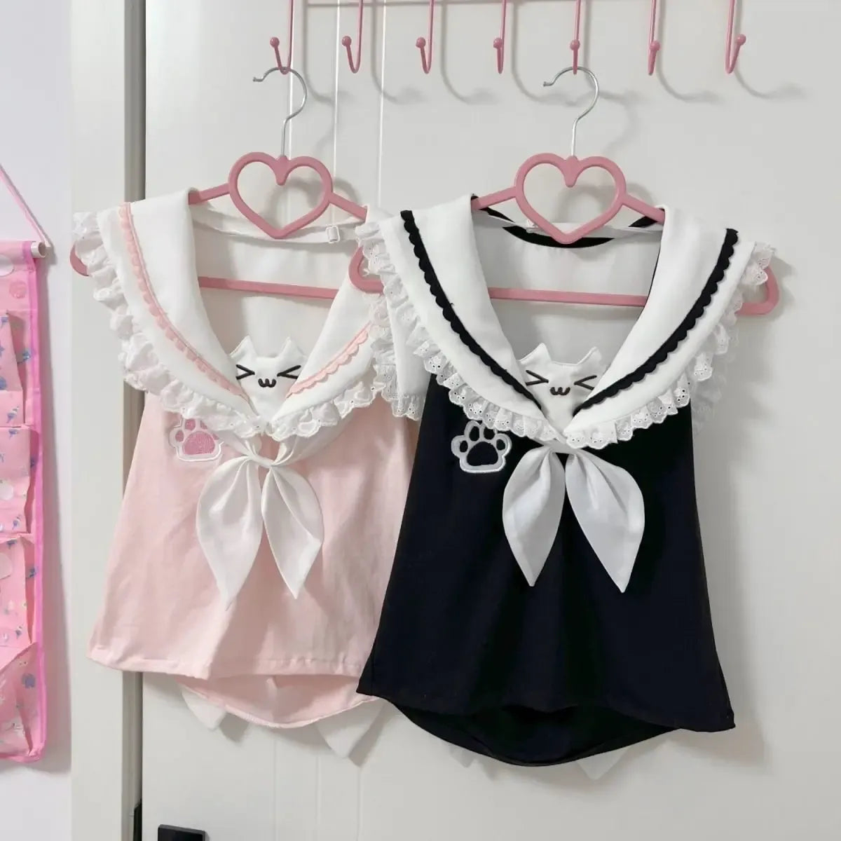 Kawaii Cat Lace Sailor Crop Top - Best Sellers - Sleeveless - Women T-shirts - 1