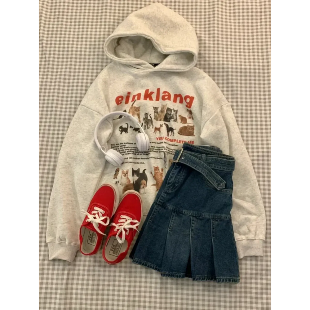 Kawaii Cat Print Fleece Hoodie Sweatshirt - Best Sellers - Sweatshirt - 1