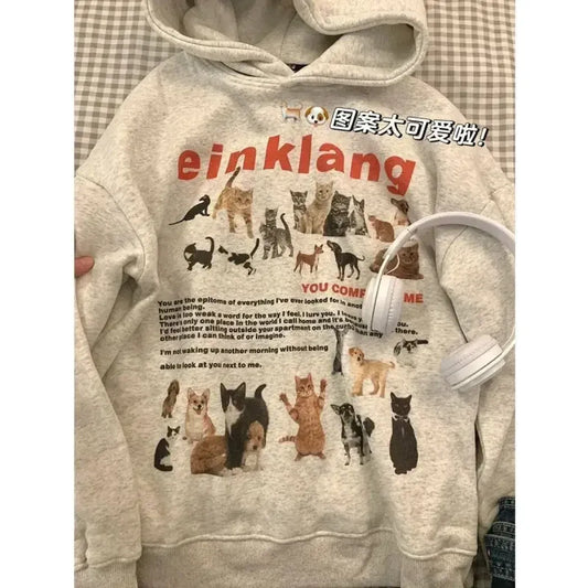 Kawaii Cat Print Fleece Hoodie Sweatshirt - Best Sellers - Sweatshirt - 6
