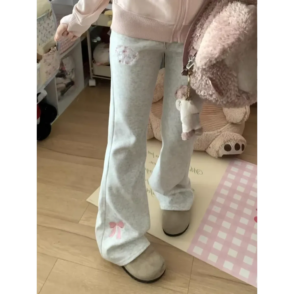 Flare Sweatpants – Kawaii High Waist Embroidered Trousers - Best Sellers - Women’s Pants - 1