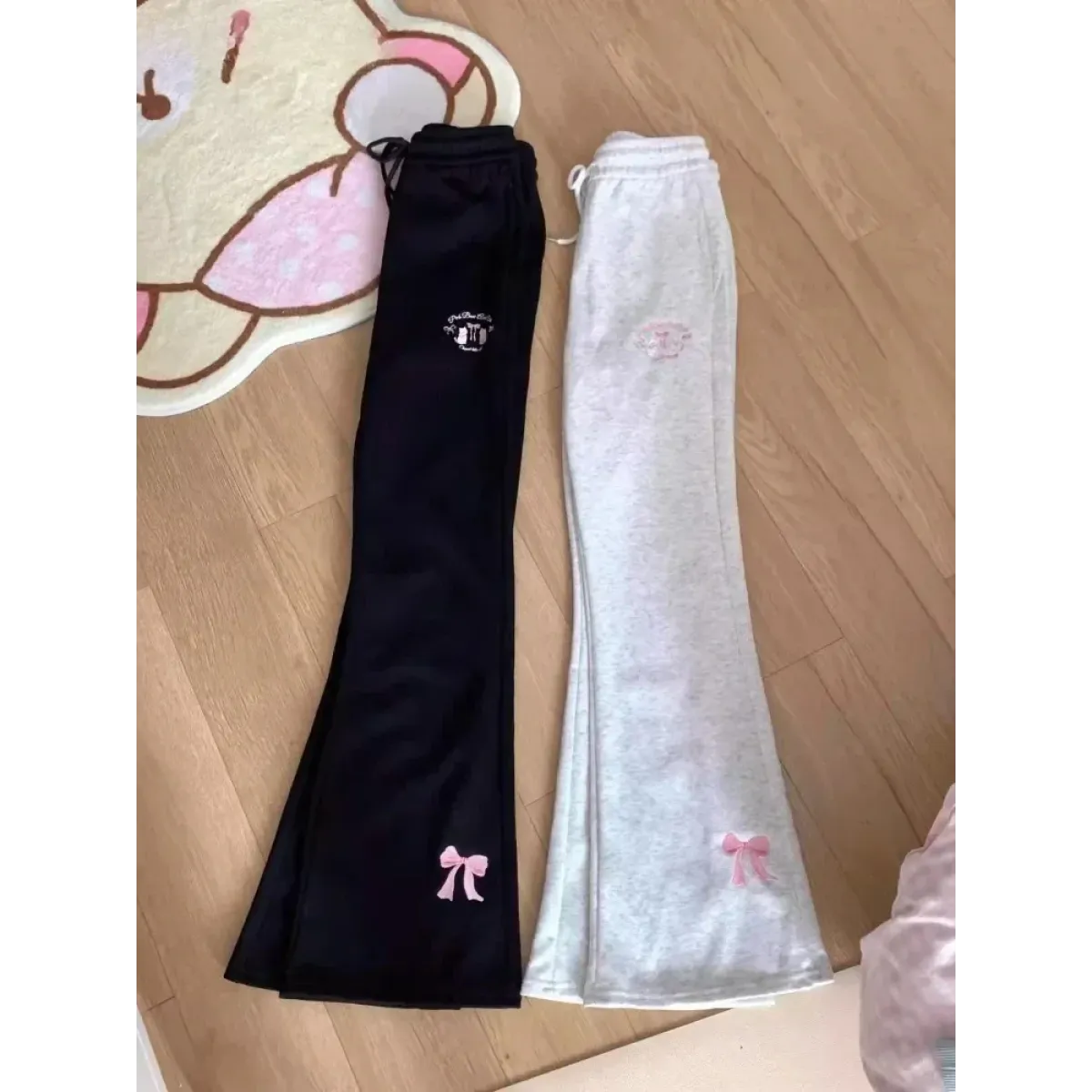 Kawaii High Waist Flare Pants – Bow Embroidery Slim Fit Trousers - Best Sellers - Women’s Pants - 1