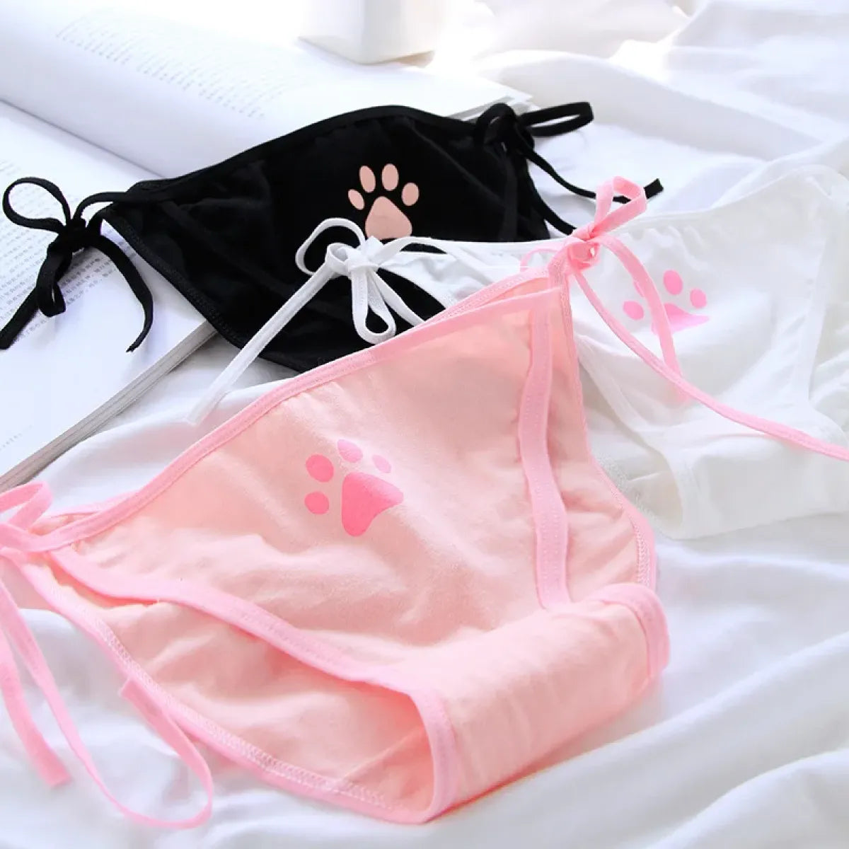 Cat Paw Tie-Side Cotton Panties – Kawaii Lolita Lingerie - Best Sellers - Panties - 1